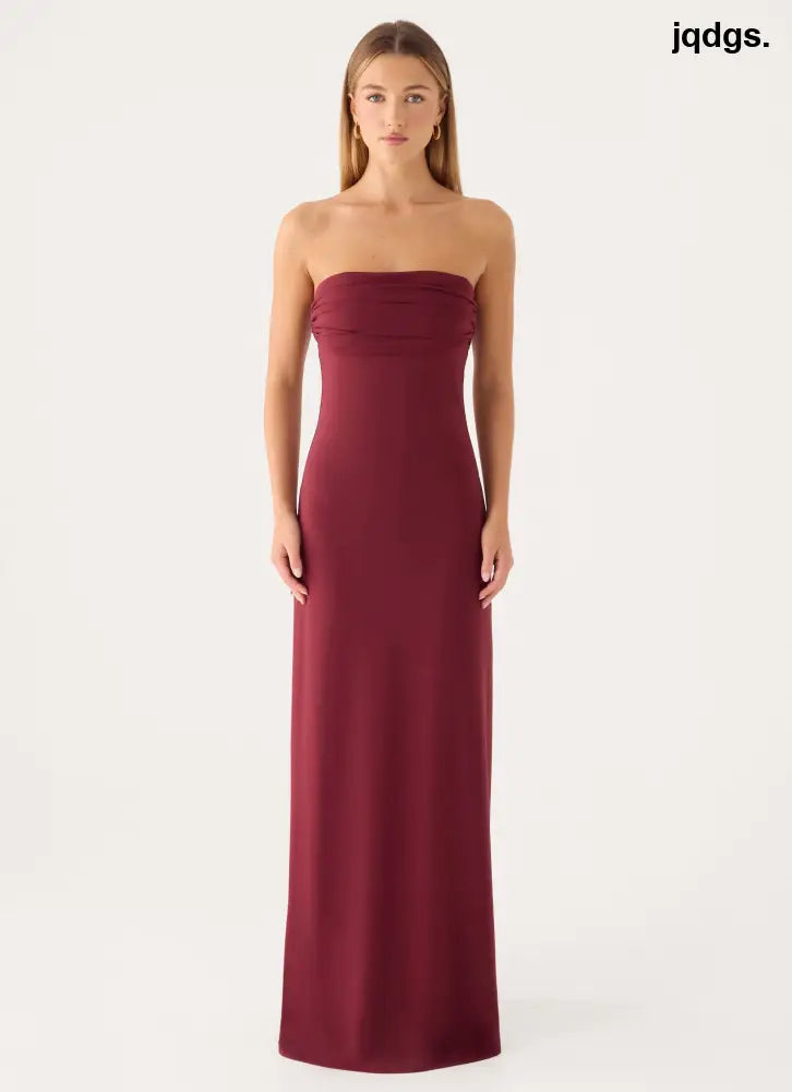 Almost Yours Strapless Maxi Dress - Burgundy - Maxi Dresses