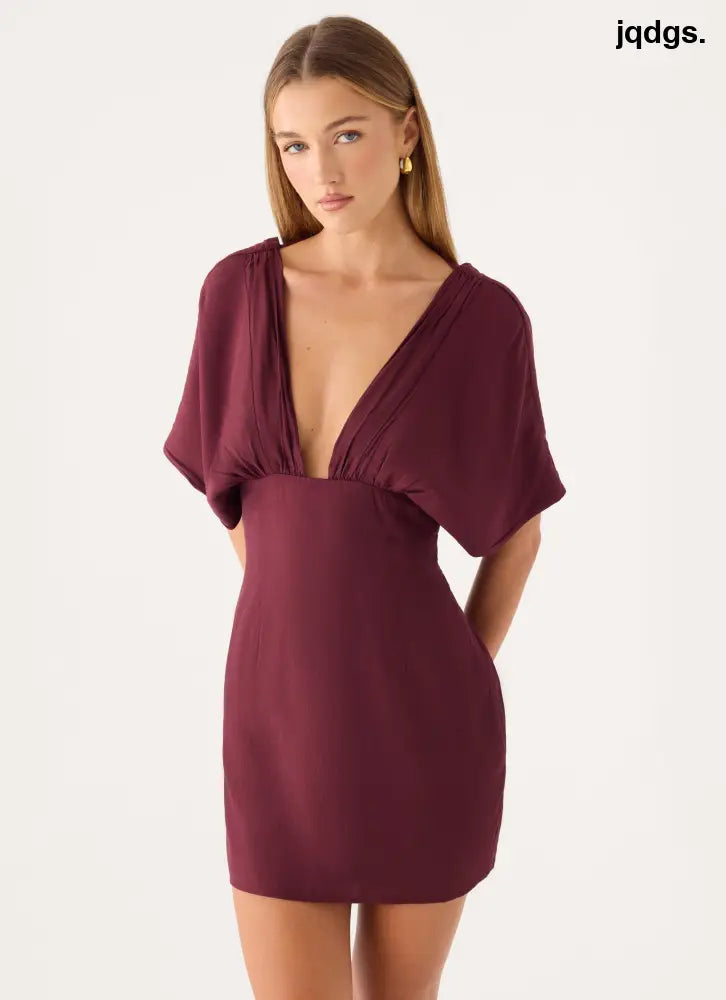 Only For You Mini Dress - Burgundy - Mini Dresses